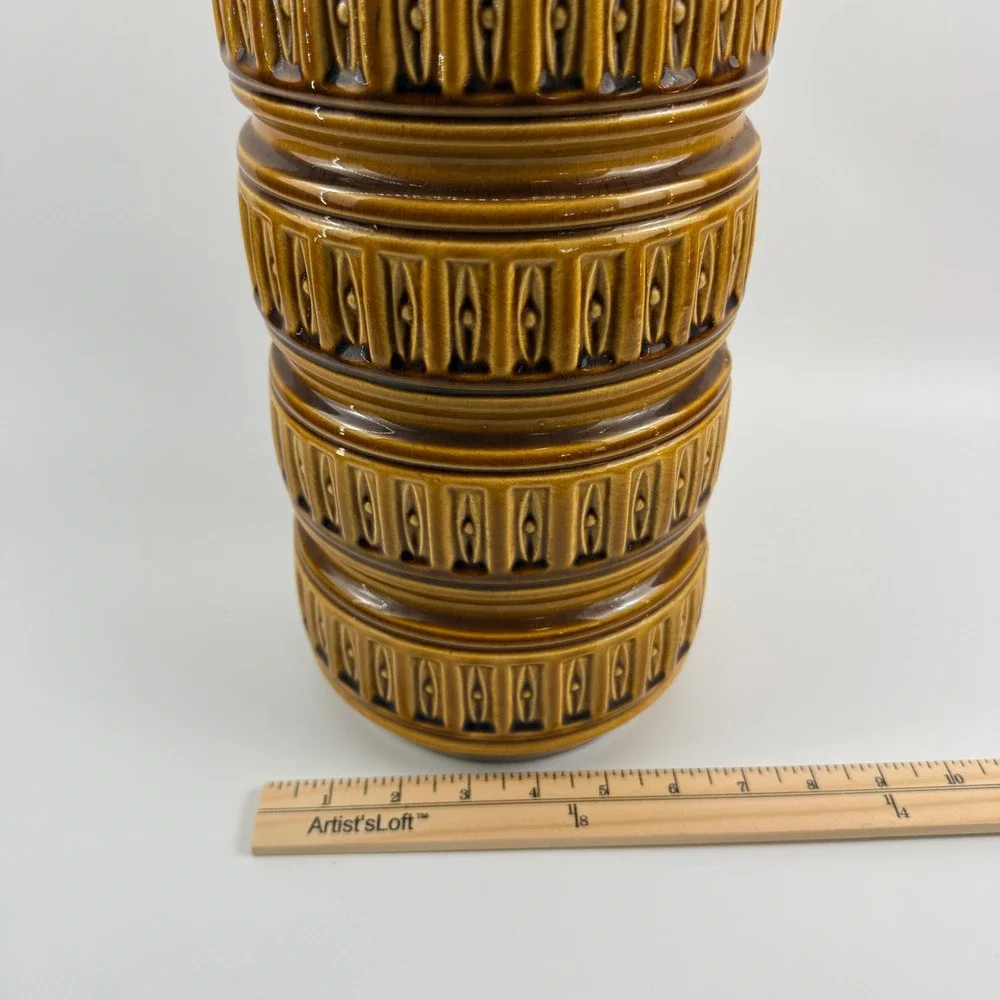 Scheurich‎ West Germany Pottery WGP Mustard Gold Totem Cylinder Floor Vase 16
